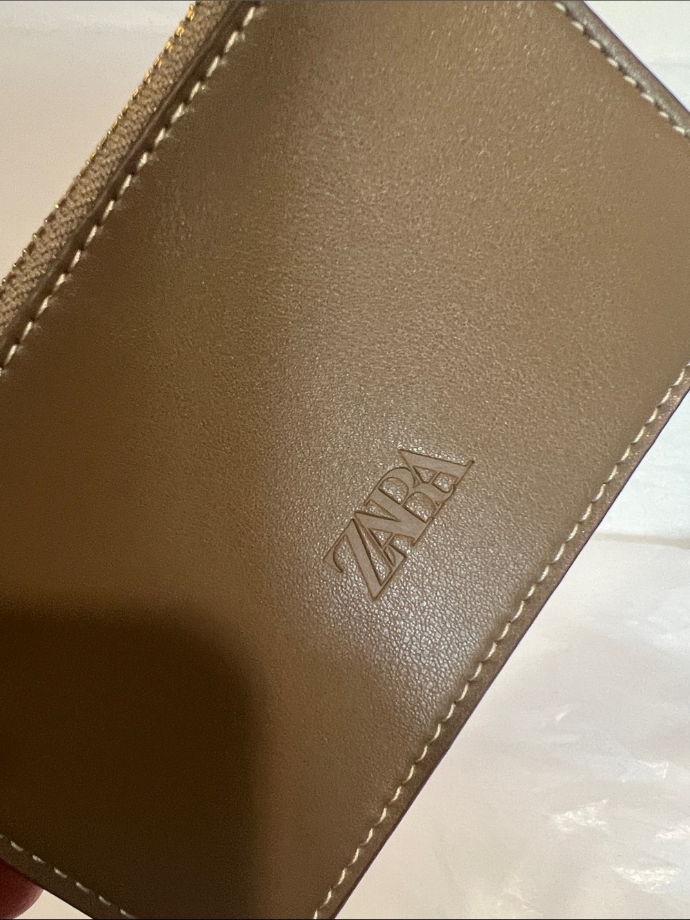 ZARA Tan Leather Card Case / Wallet with Embossed Logo